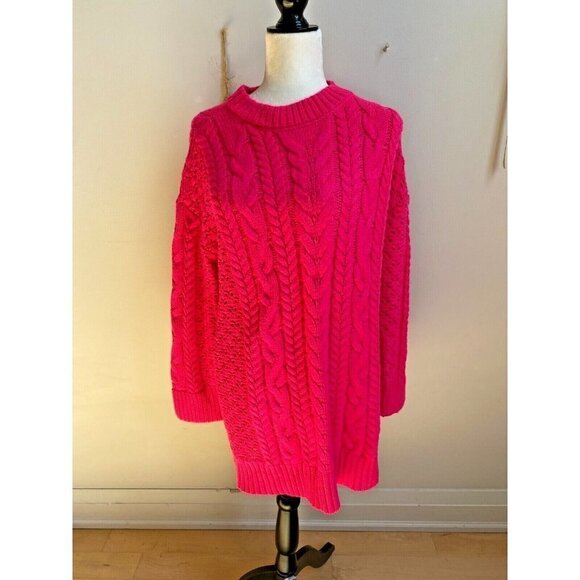 ALICE + Olivia BNWOT Womens "Lennie" Cable Sweater Mini Dress Small Bright Pink - Picture 2 of 8